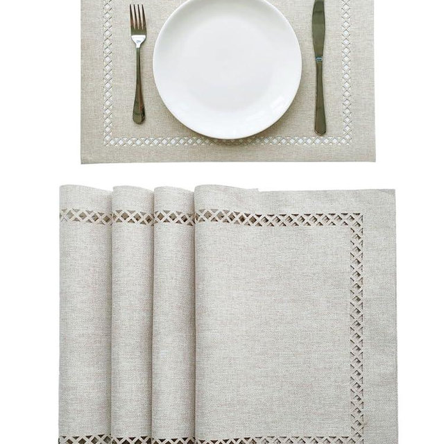 Placemats Set of 4, Set of 6 for Dining Table, Placemats with Hollow Edge Table Cloth Set, Table Mats for Dining Table 12"x18" Off-White