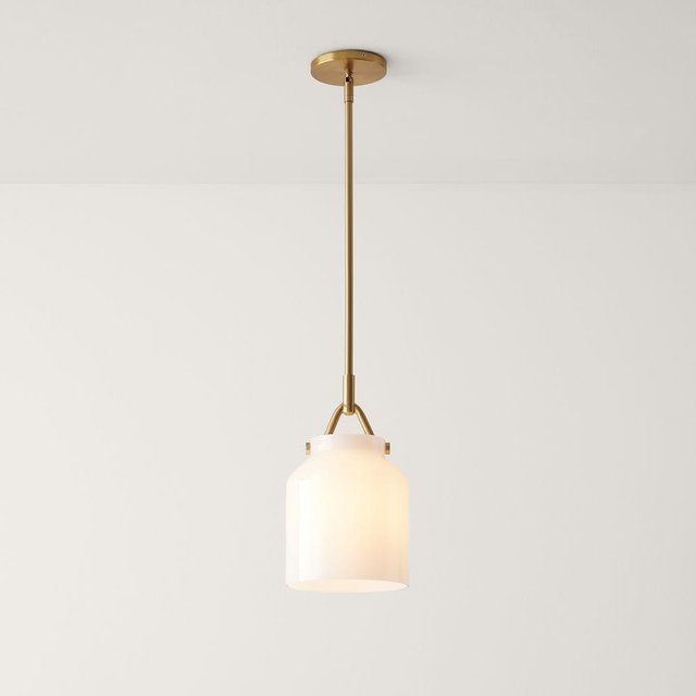 Henry Pendant, Small, Milk Glass, Antique Brass (7.5")