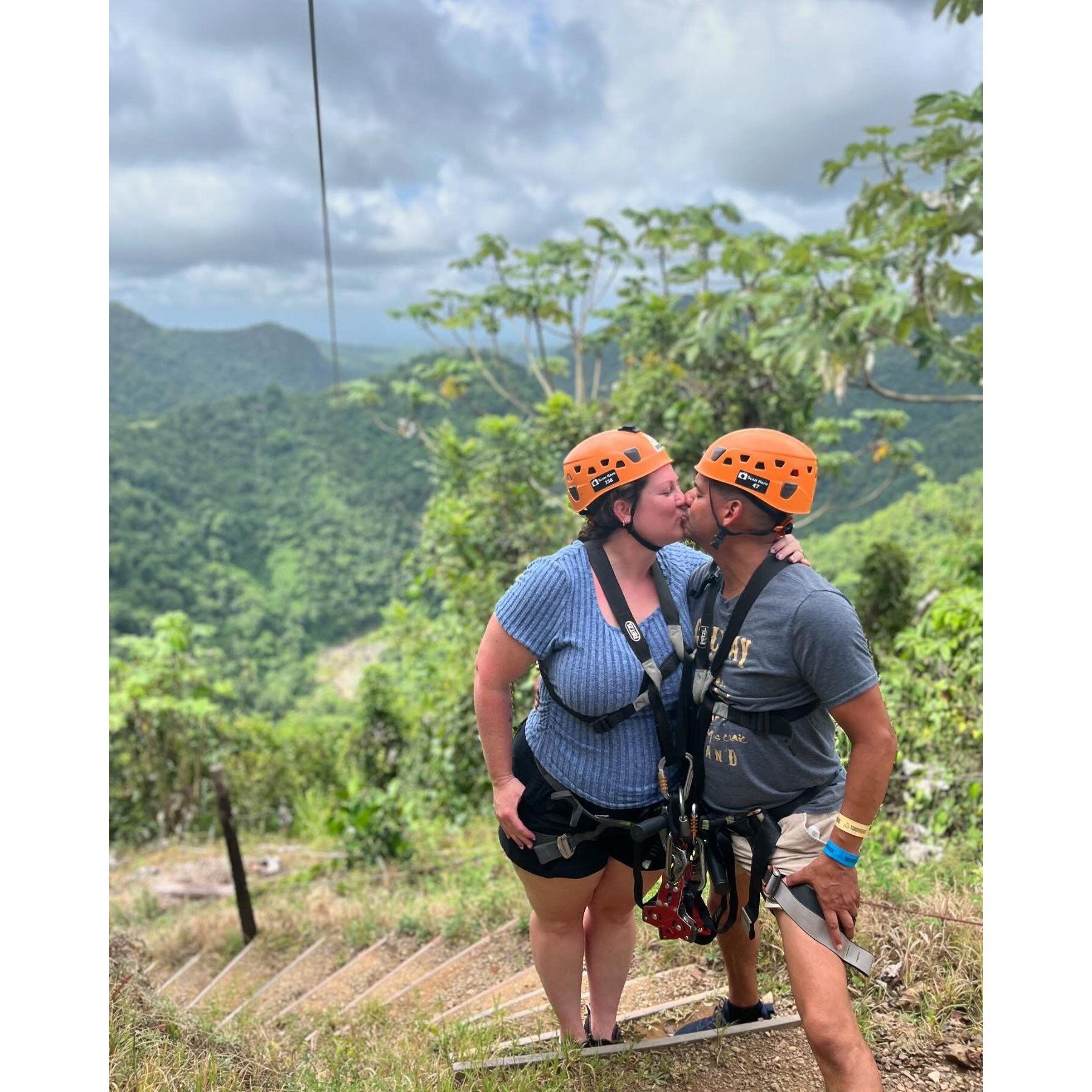 Ziplining in Puerto Rico the day after our engagement!