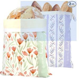 Bread Bags for Homemade Bread, 2 Pack Reusable Beeswax Linen Cotton Sourdough Bag, Freezer Safe, Large Loaf Storage Bags to Keep Fresh, Bakery Essentials