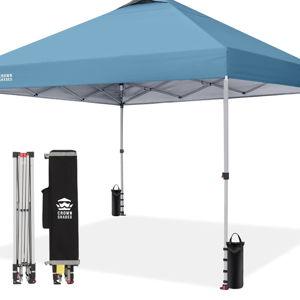CROWN SHADES 10x10 Pop Up Canopy - Beach Tent with One Push Setup - Easy Outdoor Sun Shade for Events, Parties, Camping - Gazebo with STO-N-Go Cover Bag, Silver Coated Top, Cyan Blue