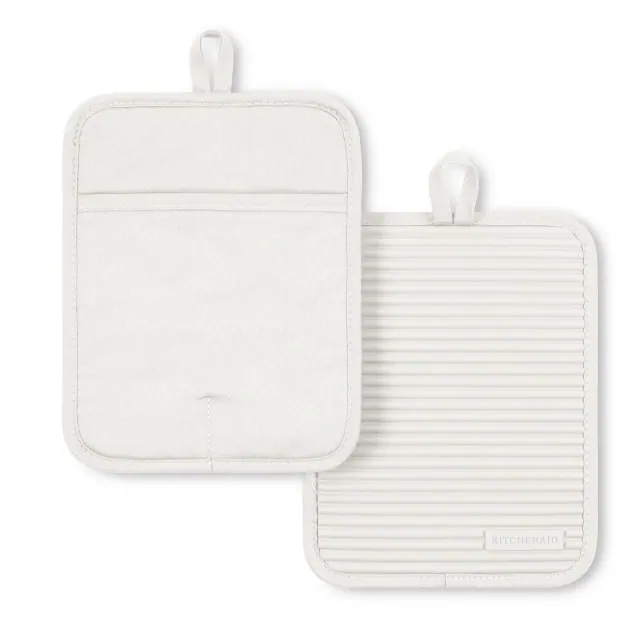 KITCHENAID Ribbed Soft Silicone Pot Holder 2-Pack Set, Porcelain, 7"x9"