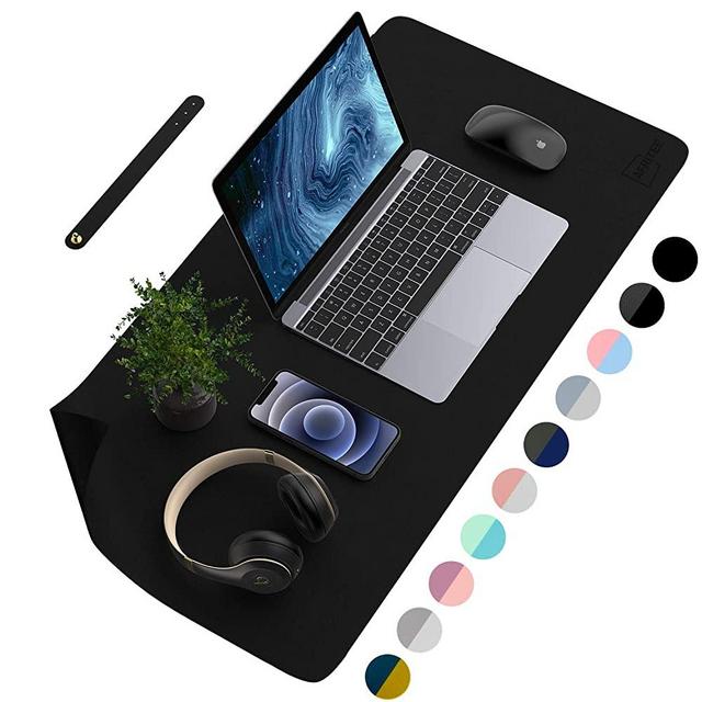 AFRITEE Desk Pad Protector Mat - Dual Side PU Leather Desk Mat Large Mouse Pad Waterproof Desk Organizers Office Home Table Decor Gaming Writing Mat Smooth (Black/Black, 35.4" x 17")