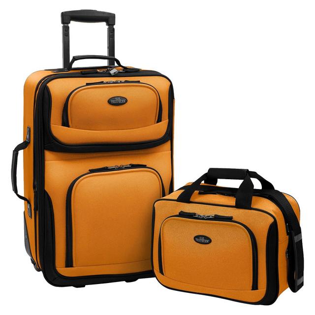 U.S. Traveler Rio 2pc Expandable Carry On Luggage Set - Orange/Mustard