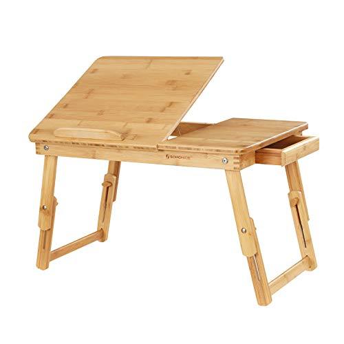SONGMICS Laptop Desk for Bed Sofa with Adjustable Tilting Top, Breakfast Serving Tray with Folding Legs ,Multi Function Table, Floor Desk, 100% Bamboo Nature