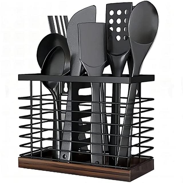 Dorhors Kitchen Utensil Holder for Kitchen Counter, Rustic Wood Cooking Utensil Holder,Kitchen Utensil Organizer for Countertop