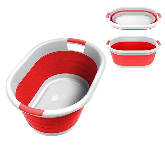 Collapsible Plastic Large Folding Pop Up Laundry Basket Space Saving Storage Container Organizer for Kids Toys or College Dorm Rooms - Decorative Laundry Hamper - Red and White (1 Pack)