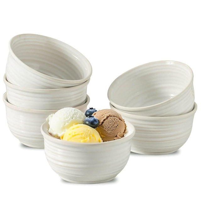 JINGUS Ceramic Soup Bowls Set of 6, 20 Ounce Deep Creamy White Cereal Bowls, Microwave & Dishwasher Safe, Perfect for Oatmeal, Pasta, Salad, Dessert & Breakfast