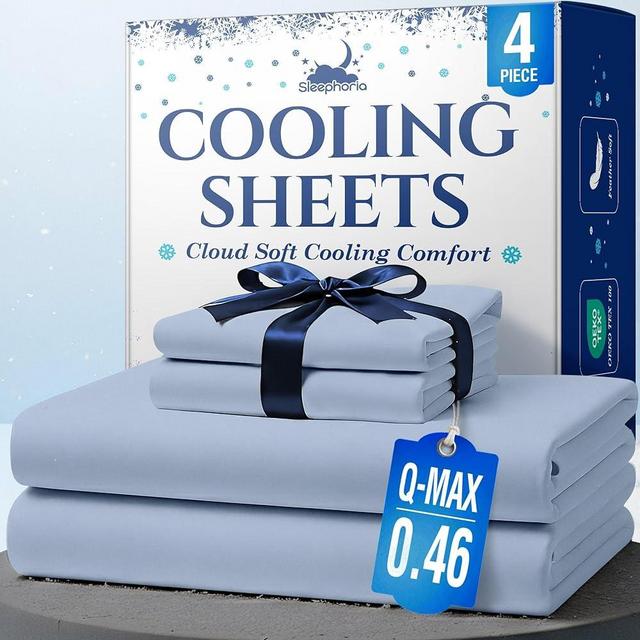 SLEEPHORIA Cooling Sheets - BreezeWeave 4 PC Queen Size Cooling Bed Sheets for Hot Sleepers & Deep, Cool Rest - Cloud Soft, Silky Smooth, 16 in Deep Pocket, Ultra Durable (Light Blue)