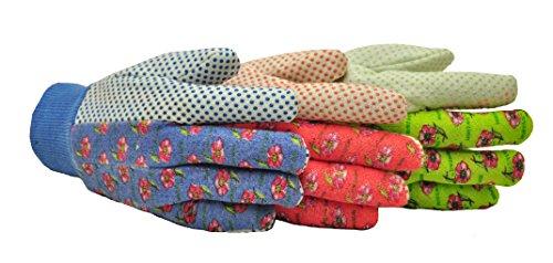 G & F 1852-3 Women Soft Jersey Work Gloves, 3-Pairs, Green/Pink/Blue Per Pack