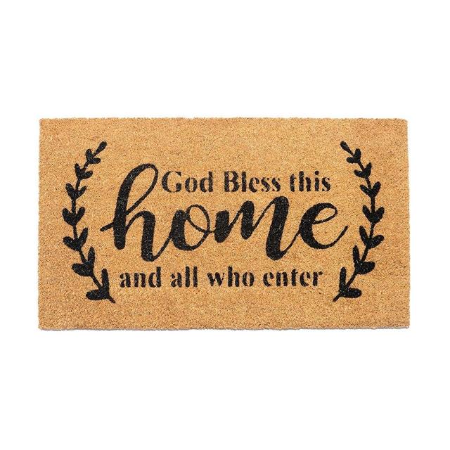 Eco Living Welcome Doormats, Natural Coco Coir Mats with Non-Slip PVC Backing, Indoor Outdoor Mats for Home & Office, Floor Mats for Door with God Bless This Home Print, Beige & Black, 30"x17"