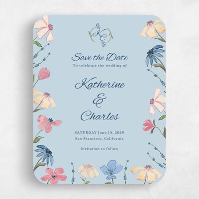 Blue Rounded Wedding Save the Date - Mireille Portrait