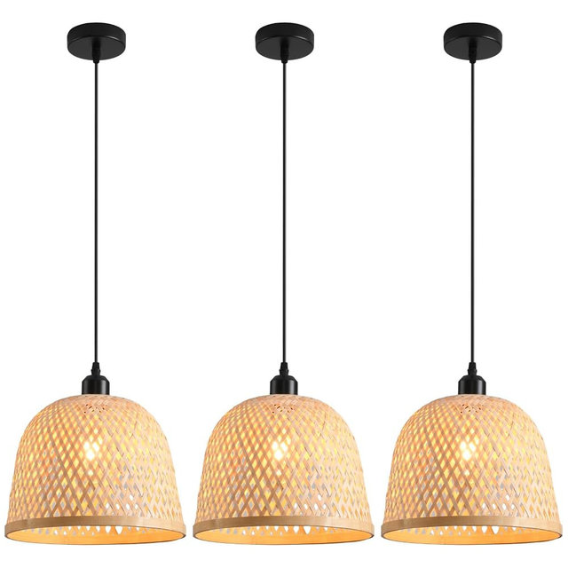 Teru Ji Kaikang Bamboo Pendant Light 11.02" Hand Woven Bamboo Chandelier,3-Pack Rattan Ceiling Hanging Light,for Living Room Kitchen Dining Room Farmhouse