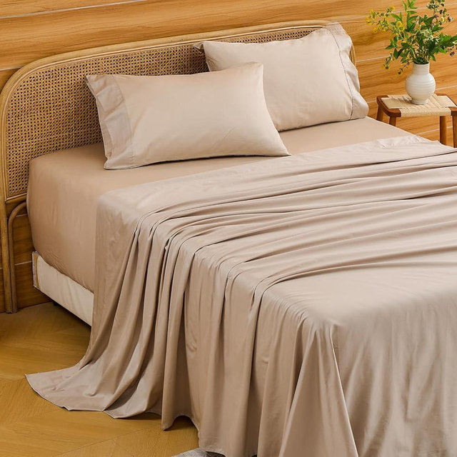 Bedlifes Deep Pocket Sheets 18-24 Inch, Queen Size Egyptian Cotton 1000 Thread Count, 4-Piece - Fits Extra Thick Mattresses, Cooling & Breathable (Linen)