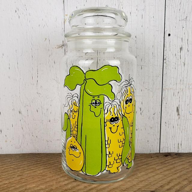 Vintage Glass Jar w/ Lid Vegetable Pattern...