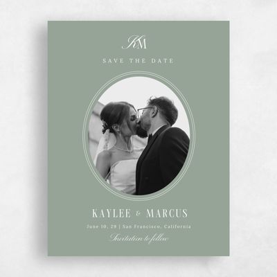 Sage, Green Wedding Save the Date - Mahogany Portrait