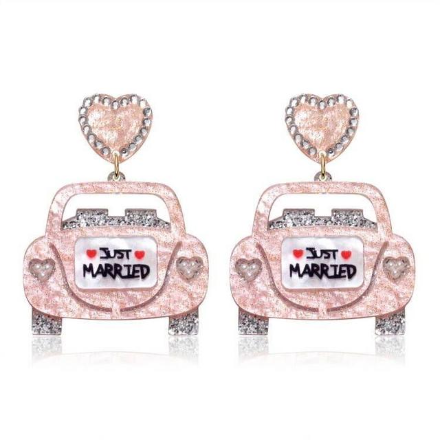 ELEARD Just Married Earrings for Women Acrylic Statement Honeymoon Dangle Earrings Team Bride Bachelorette Party Gift