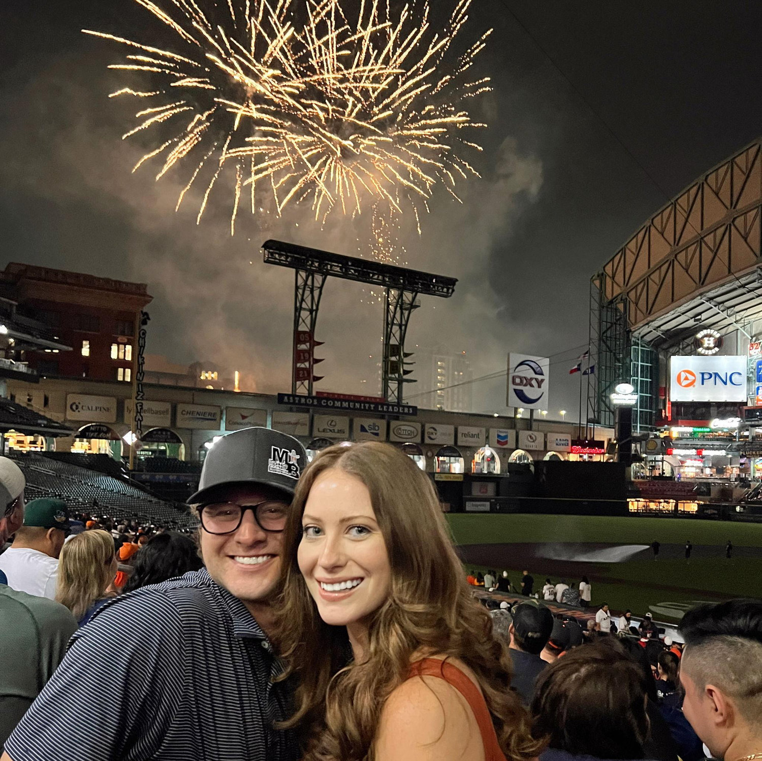 Our first Astros game! Stayed for the Friday night fireworks of course!