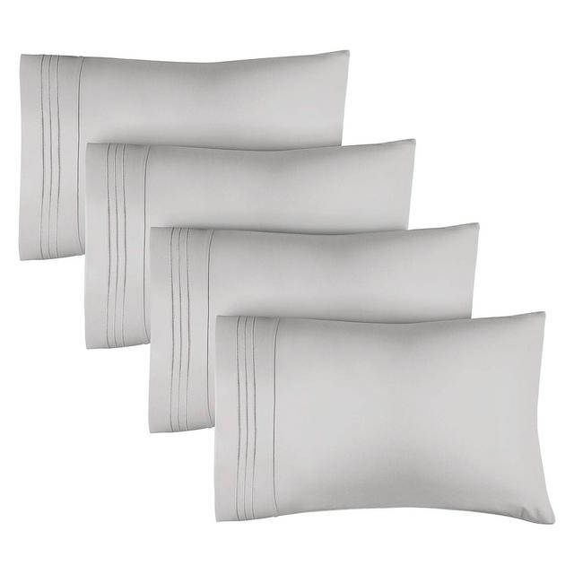 CGK Linens Pillowcase Set of 4 Soft Double Brushed Microfiber in Light Grey, Size Queen