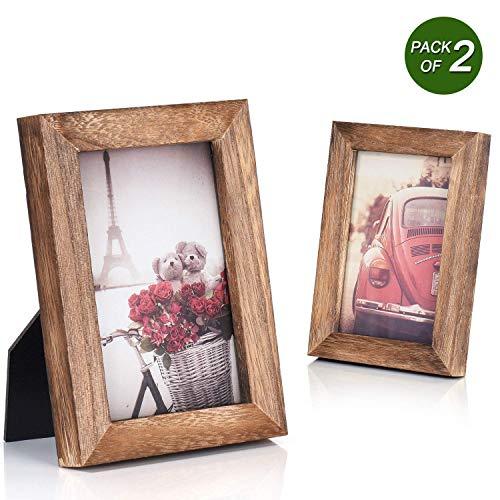 Emfogo 4x6 Picture Frame Photo Display for Tabletop Display Wall Mount Solid Wood High Definition Glass Photo Frame Pack of 2