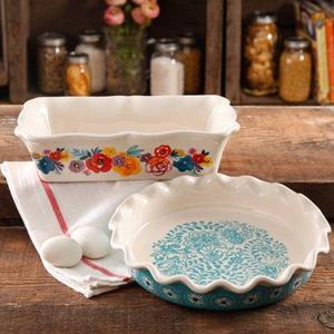 "The Pioneer Woman Flea Market Decorated 9"" Ruffle Top Pie Plate and 2.3-Quart Ruffle Top Bakeware"