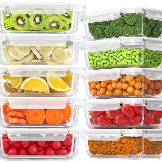 Bayco 10 Pack Glass Meal Prep Containers, Glass Food Storage Containers with Lids, Airtight Glass Lunch Bento Boxes, BPA-Free Leak Proof (10 lids 10 Containers) - White