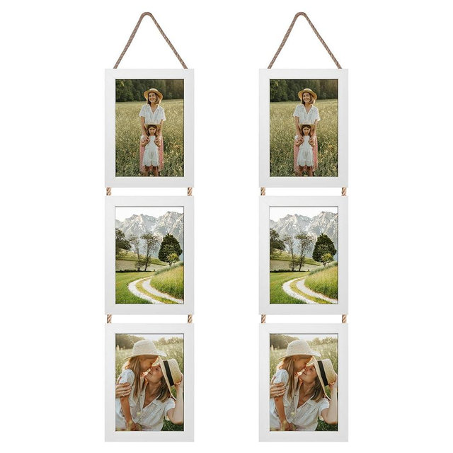 Lavezee 5x7 White Hanging Collage Picture Frames Set of 2, 6 Opening Vertical Frame Made to Display 5 by 7 Inch Photo for Wall Decor