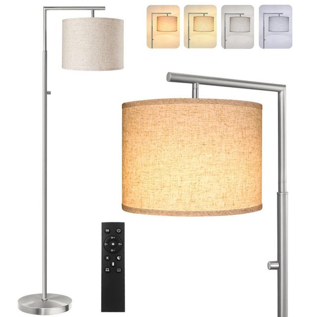 [Upgraded] ROTTOGOON Dimmable Floor Lamp, 4 Color Temperatures Modern Standing Lamp with Remote Control Rotary Switch, Tall Pole Floor Lamp for Living Room, Bedroom, 9W LED Bulb Included - Silver
