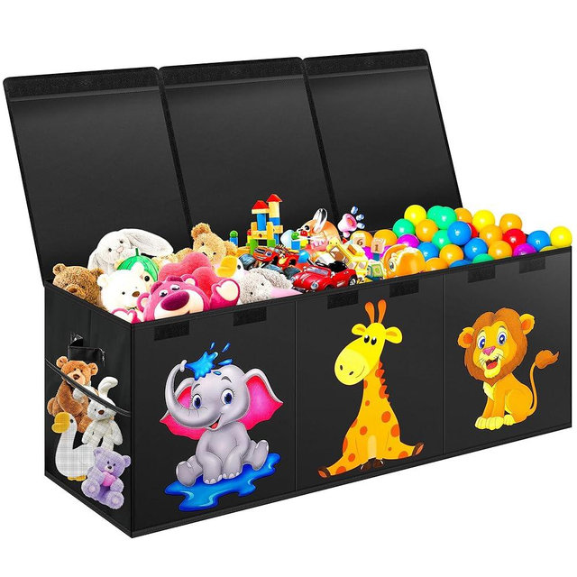 Mabahoo Extra Large Toy Box, Collapsible Storage Organizer with Lids, Cute Animals Toybox for Boys Girls, 40"x14"x16" Kids Toy Chest Sturdy Storage Boxes for Living Room Bedroom Playroom Nursery