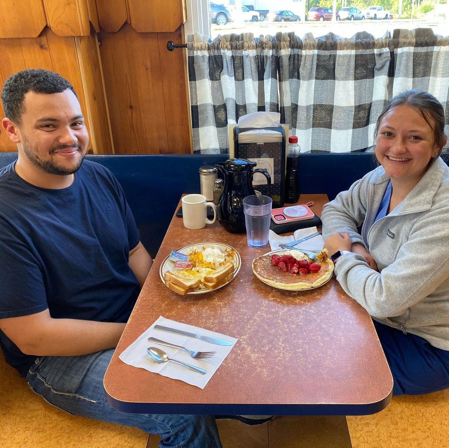 The first picture together that was posted to B & B cafe's page, making it "Facebook official"