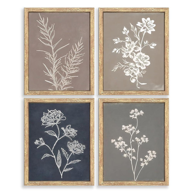 GUMEYJIA Boho Wall Art Set of 4 for Framed Minimalist Botanical Print Canvas Art Rustic Vintage Farmhouse Home Kitchen Wall Decor (8x10 in)