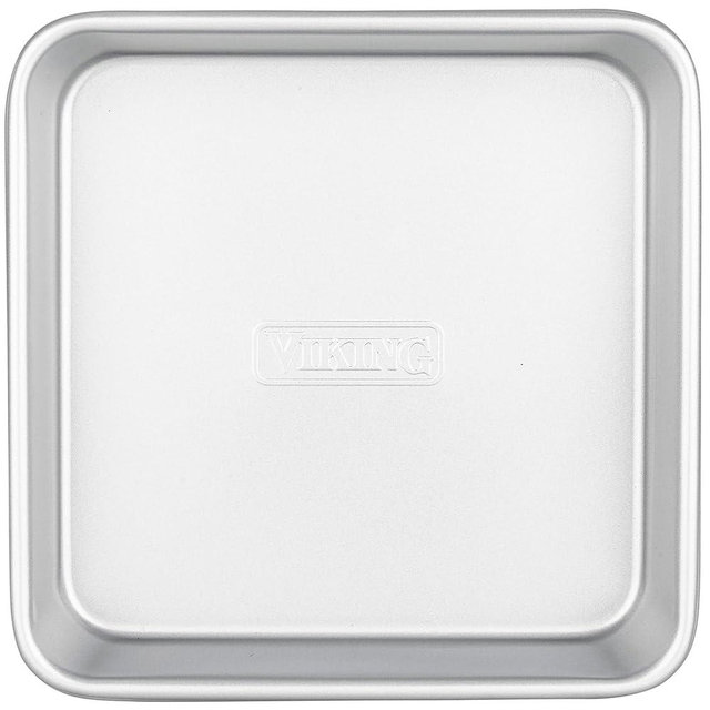 Viking Premium 9-Inch Nonstick Ceramic Square Cake Pan, Made without PFAS, Heavy Gauge Aluminized Steel Baking Pan with Reinforced Iron Frame, Even Heating Bakeware, Oven Safe to 475F, Silver