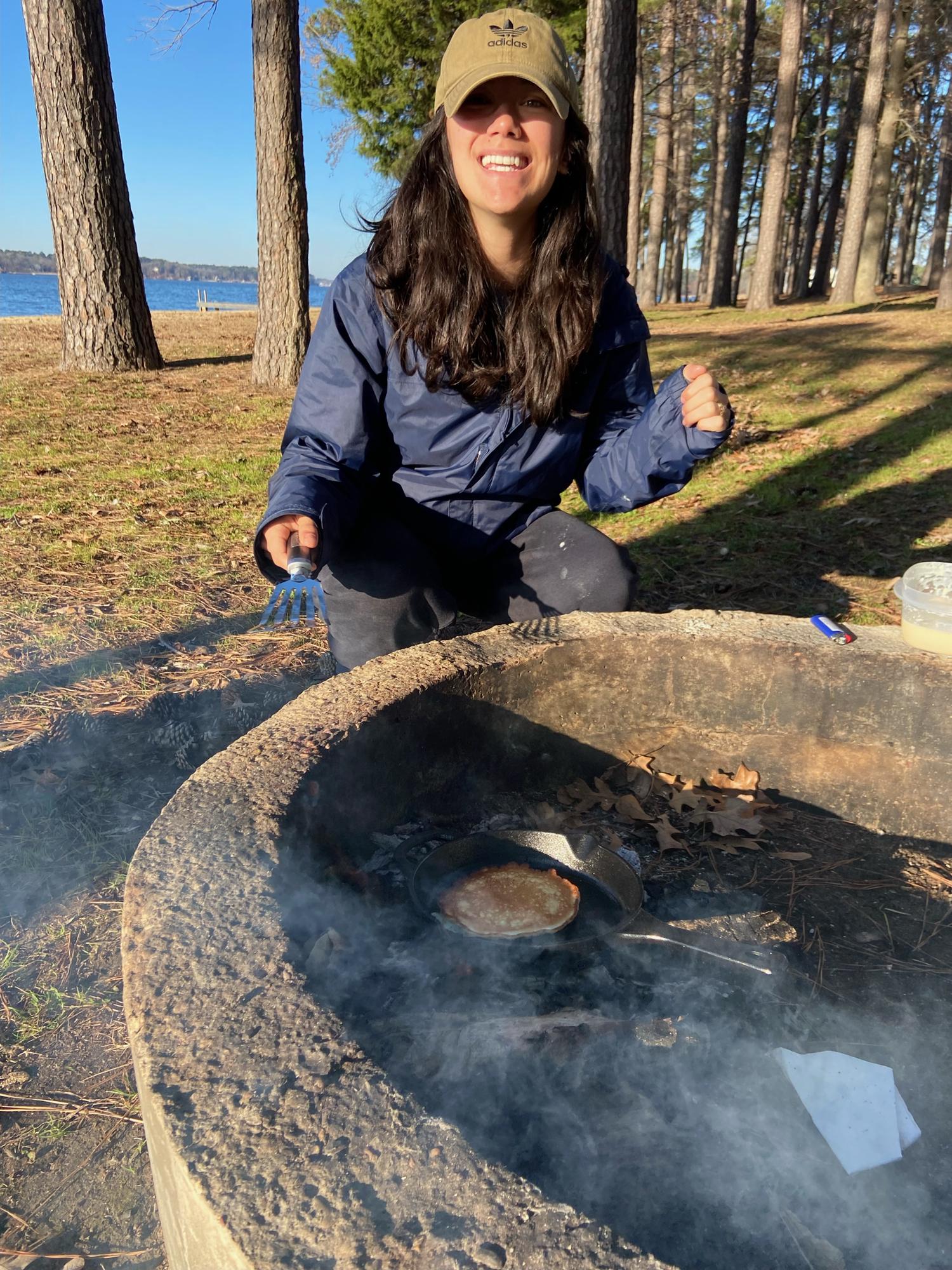 Camping fire pancakes