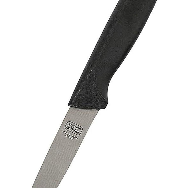 The Kosher Cook Black Kitchen Knife - 4” Steak and Vegetable Knife - Razor Sharp Pointed Tip, Straight Edge - Color Coded Kitchen Tools