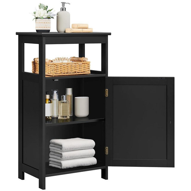 Yaheetech 4-Tier Bathroom Floor Storage Cabinet, Bathroom Free Standing Storage Organizer with Single Door and Adjustable Shelf, Narrow Side Cabinet for Living Room, Kitchen, Hallway, Black