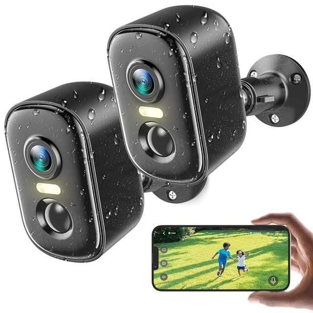 2K Security Cameras Wireless Outdoor, 2 Pack Battery Powered WiFi Cameras for Home Security with AI Motion Detection, Spotlight Color Night Vision, 2-Way Talk, Siren Alarm, IP65, Cloud/SD Storage