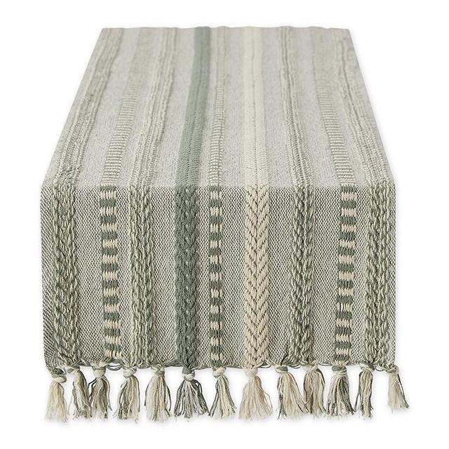 DII Farmhouse Braided Stripe Table Runner Collection, 15x72, Artichoke Green