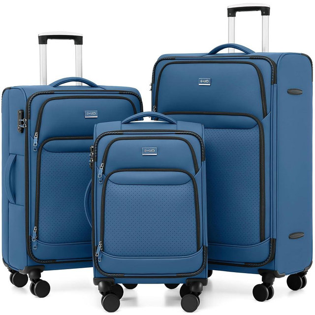 Coolife Luggage Sets 3 Piece Upgraded Softside Lightweight Spinner Luggage Set, Durable 1800D Suitcases with Dual Spinner Wheels & TSA Lock, 20/24/28 (Deep Blue, 3-Piece Set (20/24/28))