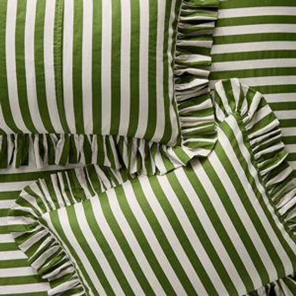 Maeve Cotton Striped Ruffle Printed Shams, Set of 2 - King Size, Green