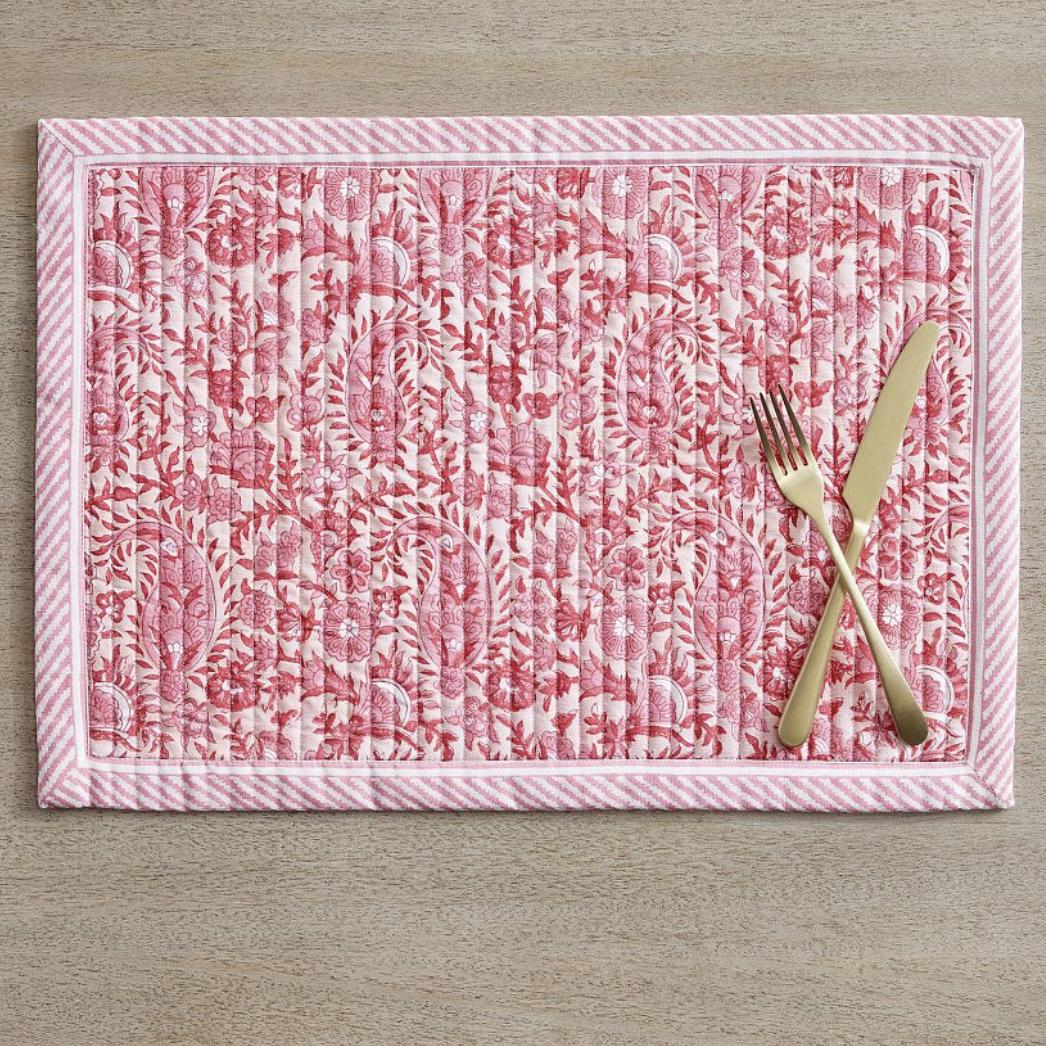 Keaton Paisley Block Print Quilted Placemats - Set of 4