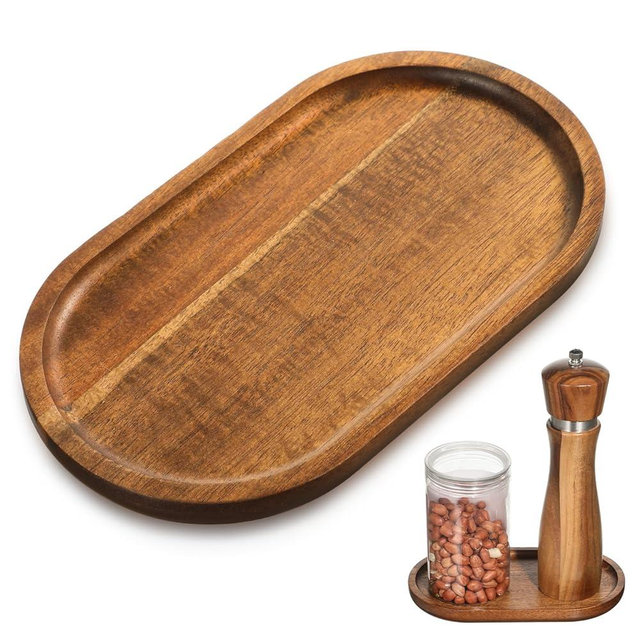 Small Wood Tray, 7.3"x 4" Mini Wooden Serving Tray Bathroom Countertop Organizer Trays Wood Counter Plates for Coffee Tables, Dessert, Snack, Fruit, Vegetable, Decor Restaurant