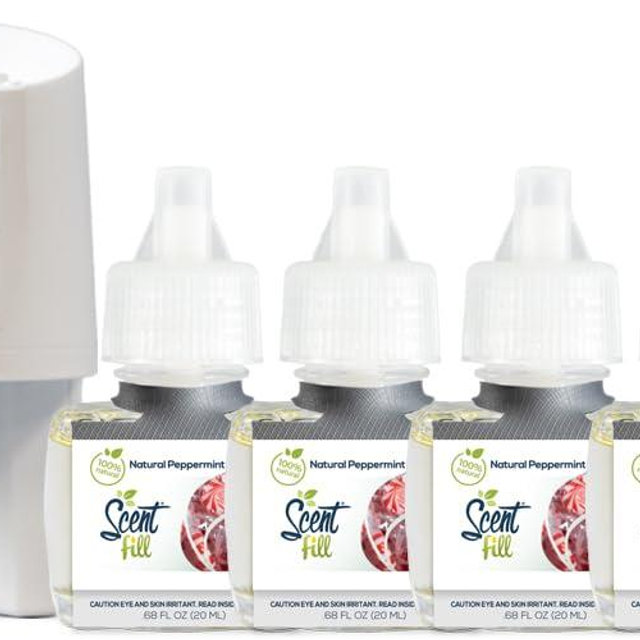 Scent Fill 100% Natural Fresh Peppermint Plug in Starter Kit, 4 Refills & Diffuser