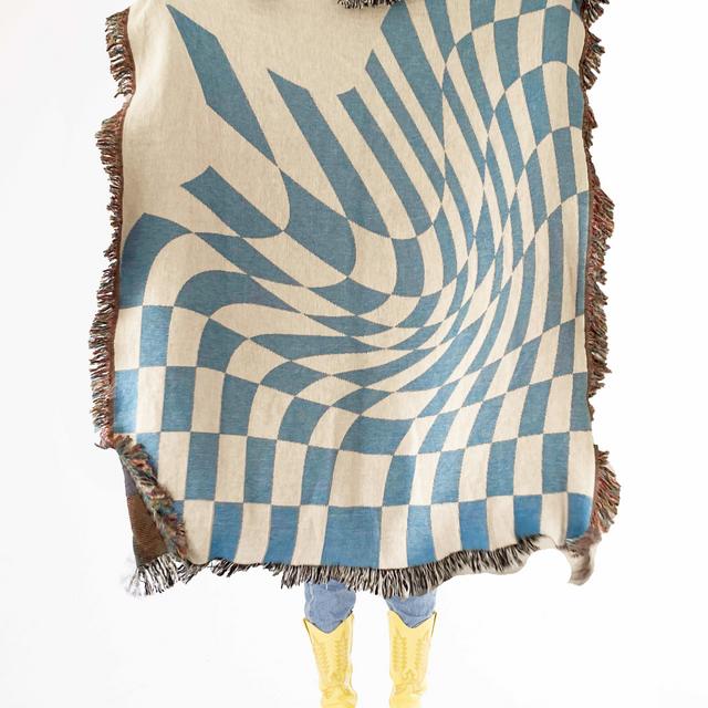 Groovy Grid - Sky Blue Woven Throw Blanket