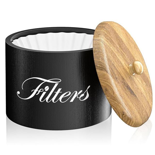 APOIMNA Wooden Coffee Filter Holder, Coffee Bar Accessories for Coffee Bar Station, Basket Round Coffee Filter Container Storage for Counter, Coffee bar Decor(Black Wooden)
