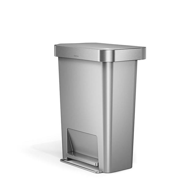 simplehuman Hybrid Step Can, 45 Liter / 12 Gallon Rectangular Kitchen Trash Can, Wide Stable Base with Long-Lasting Steel Pedal, Neat and Secure Liner Rim with Built-in Liner Pocket, Alloy Plastic