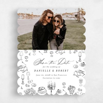 White Scalloped Wedding Save the Date - Elodie Photo
