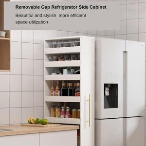 White Slim Storage Cabinet with Handle & Wheels