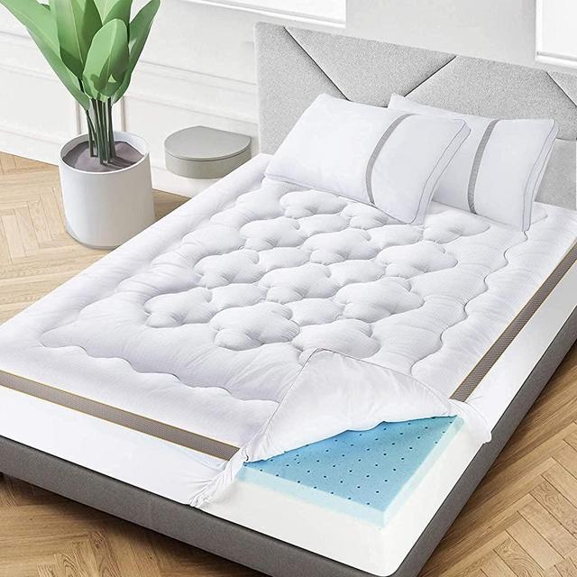 BedStory 3.6 Inch Mattress Topper Dual-Layer, Queen Size Pillow Top & Gel Memory Foam Bed Toppers, 2-in-1 Combination of Comfort and Support
