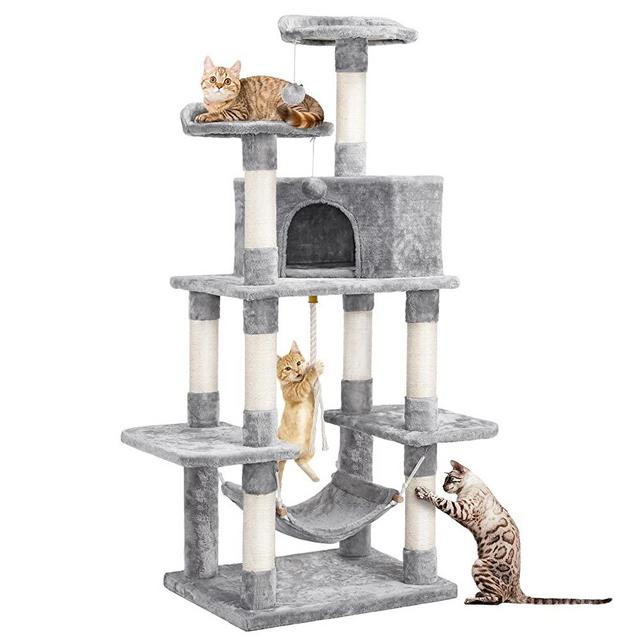 Yaheetech 59 inches Multi-Level Cat Tree Condos Stand Furniture Climber Castle with Cat Scratching Posts, Plush Perch and Hammock for Kittens,Cats and Pets
