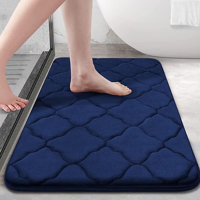 OLANLY Memory Foam Bath Mat Rug, Ultra Soft Non Slip and Absorbent Bathroom Rug, Machine Wash Dry, Comfortable, Thick Bath Rug Carpet for Bathroom Floor, Tub and Shower, 20x32, Navy